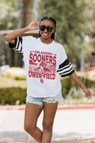 OKLAHOMA SOONERS CROWD PLEASER VINTAGE LOOK SHORT SLEEVE SPORTS STRIPE RAGLAN TEE