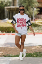 OKLAHOMA SOONERS CROWD PLEASER VINTAGE LOOK SHORT SLEEVE SPORTS STRIPE RAGLAN TEE