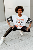 OKLAHOMA STATE COWBOYS STARTING LINEUP VINTAGE LOOK SHORT SLEEVE SPORTS STRIPE RAGLAN TEE