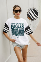 PHILADELPHIA EAGLES CROWD PLEASER VINTAGE LOOK SHORT SLEEVE SPORTS STRIPE RAGLAN TEE