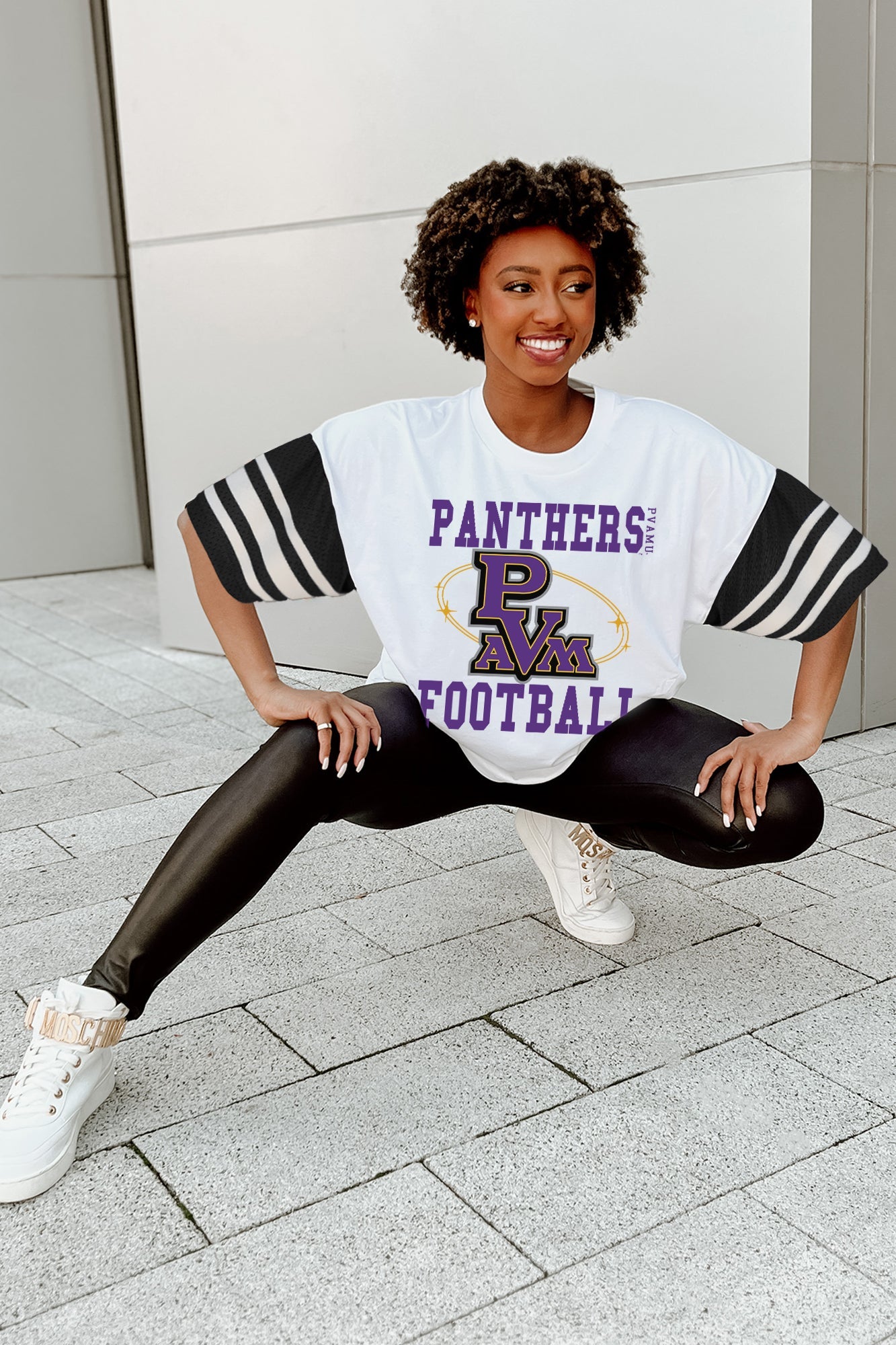 PRAIRIE VIEW A&M PANTHERS STARTING LINEUP VINTAGE LOOK SHORT SLEEVE SPORTS STRIPE RAGLAN TEE