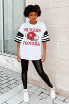 RUTGERS SCARLET KNIGHTS STARTING LINEUP VINTAGE LOOK SHORT SLEEVE SPORTS STRIPE RAGLAN TEE