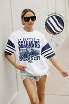 SEATTLE SEAHAWKS CROWD PLEASER VINTAGE LOOK SHORT SLEEVE SPORTS STRIPE RAGLAN TEE