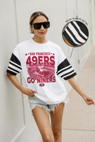 SAN FRANCISCO 49ERS CROWD PLEASER VINTAGE LOOK SHORT SLEEVE SPORTS STRIPE RAGLAN TEE