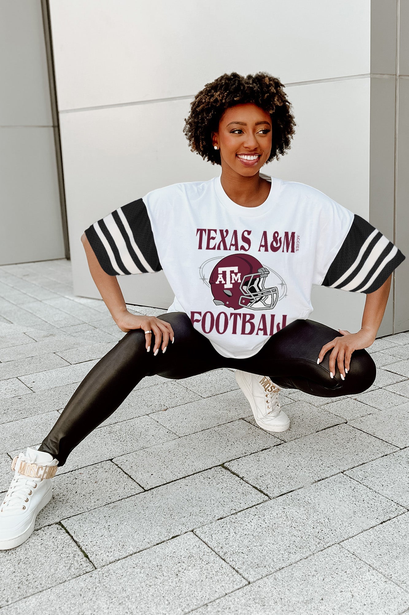 TEXAS A&M AGGIES STARTING LINEUP VINTAGE LOOK SHORT SLEEVE SPORTS STRIPE RAGLAN TEE