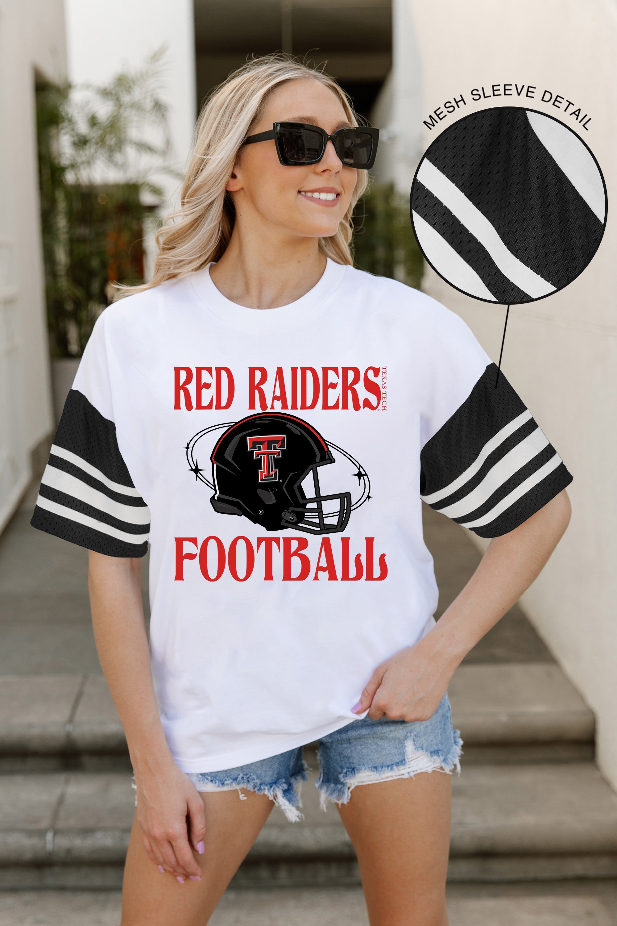 TEXAS TECH RED RAIDERS STARTING LINEUP VINTAGE LOOK SHORT SLEEVE SPORTS STRIPE RAGLAN TEE