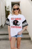 TEXAS TECH RED RAIDERS STARTING LINEUP VINTAGE LOOK SHORT SLEEVE SPORTS STRIPE RAGLAN TEE