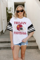 USC TROJANS STARTING LINEUP VINTAGE LOOK SHORT SLEEVE SPORTS STRIPE RAGLAN TEE