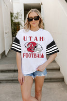 UTAH UTES STARTING LINEUP VINTAGE LOOK SHORT SLEEVE SPORTS STRIPE RAGLAN TEE