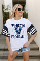 VILLANOVA WILDCATS STARTING LINEUP VINTAGE LOOK SHORT SLEEVE SPORTS STRIPE RAGLAN TEE