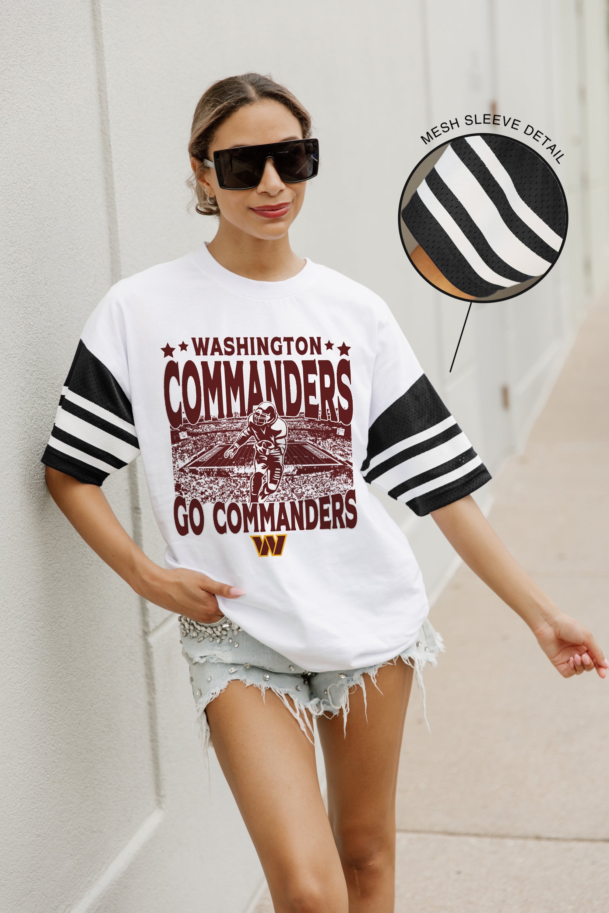 WASHINGTON COMMANDERS CROWD PLEASER VINTAGE LOOK SHORT SLEEVE SPORTS STRIPE RAGLAN TEE