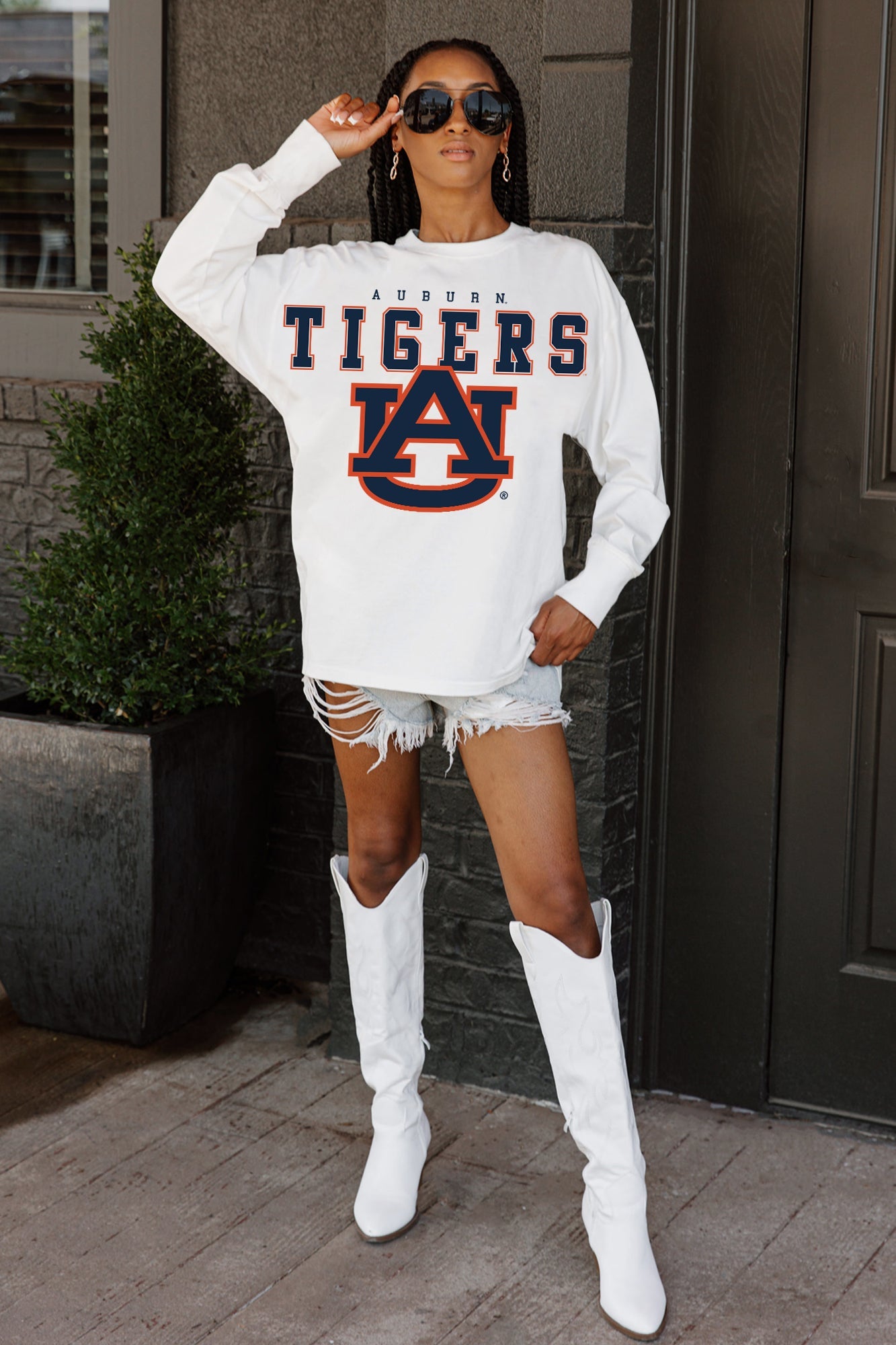 AUBURN TIGERS BIG GOALS OVERSIZED LONG SLEEVE TEE WITH RIBBED NECKLINE AND CUFFS