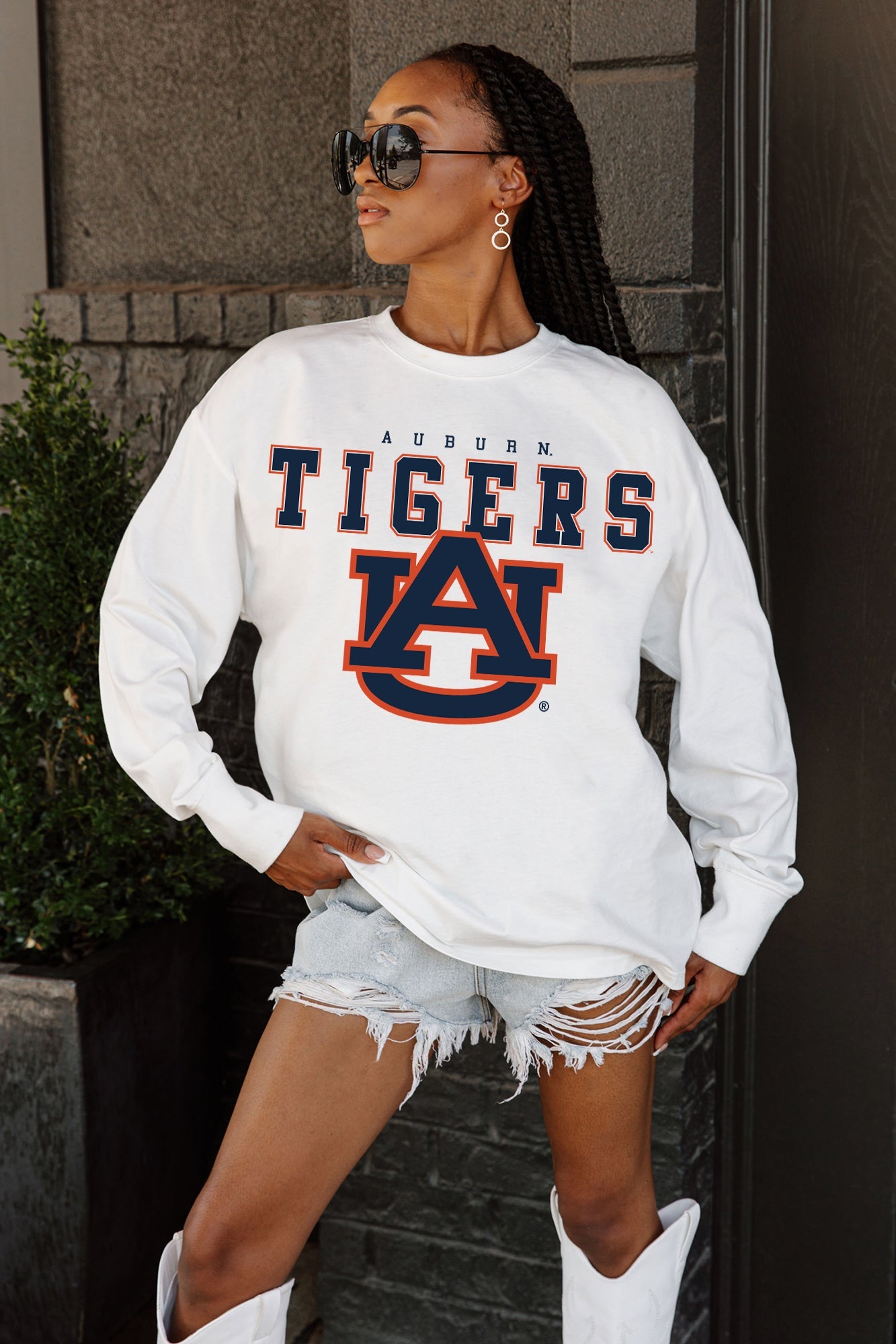 AUBURN TIGERS BIG GOALS OVERSIZED LONG SLEEVE TEE WITH RIBBED NECKLINE AND CUFFS