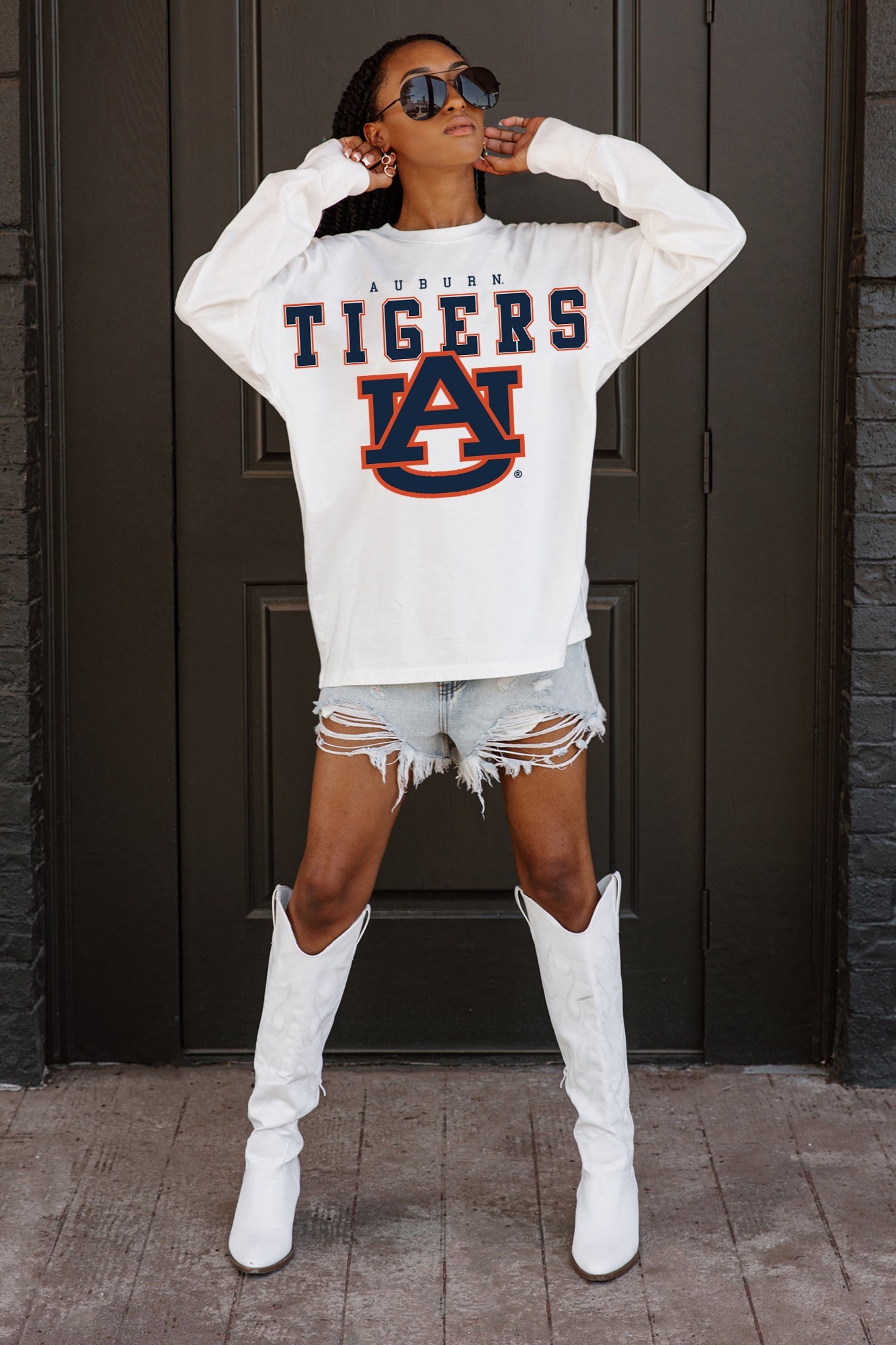 AUBURN TIGERS BIG GOALS OVERSIZED LONG SLEEVE TEE WITH RIBBED NECKLINE AND CUFFS