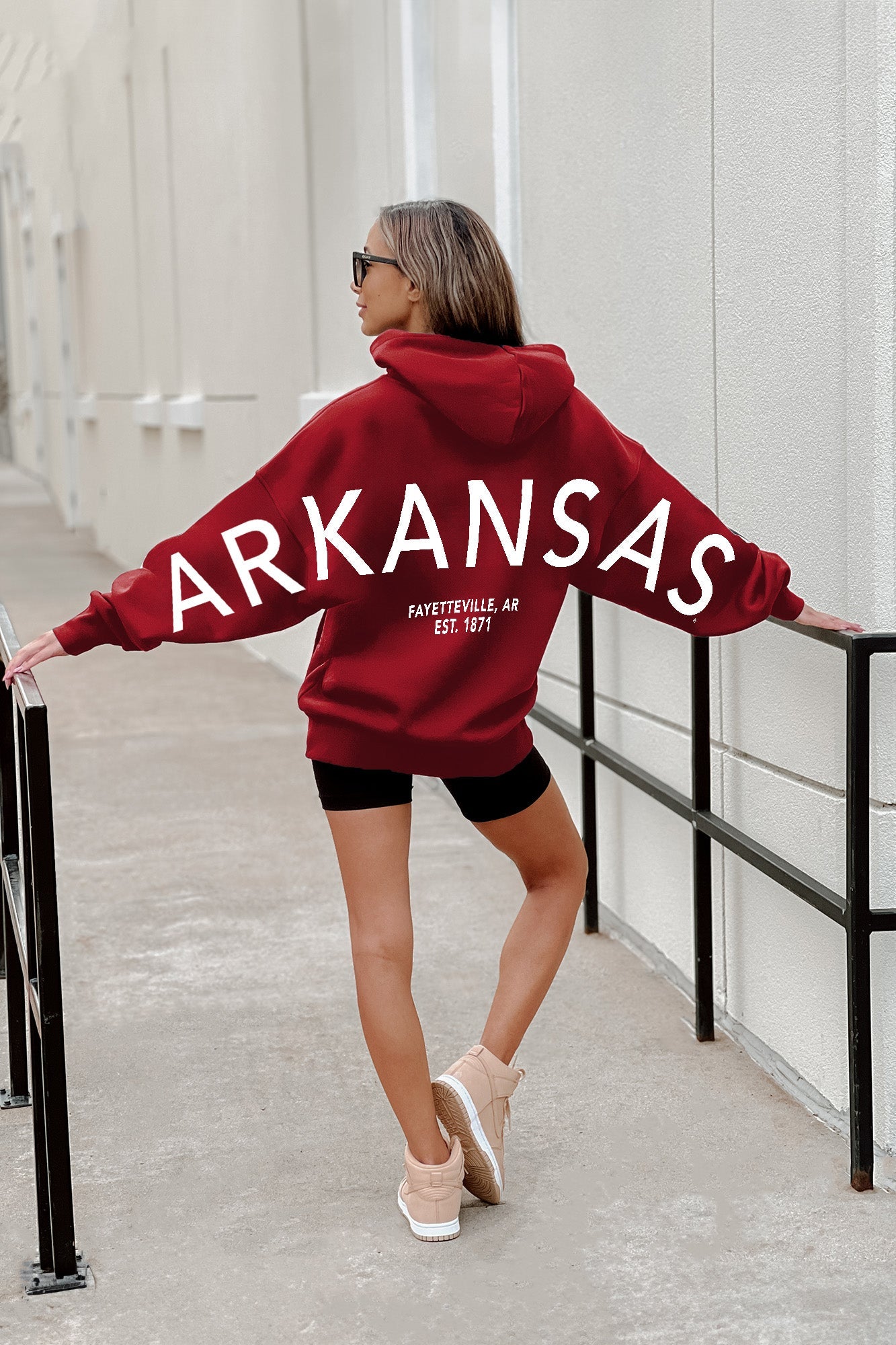 ARKANSAS RAZORBACKS NEVER STOP OVERSIZED PREMIUM WEIGHT HOODIE