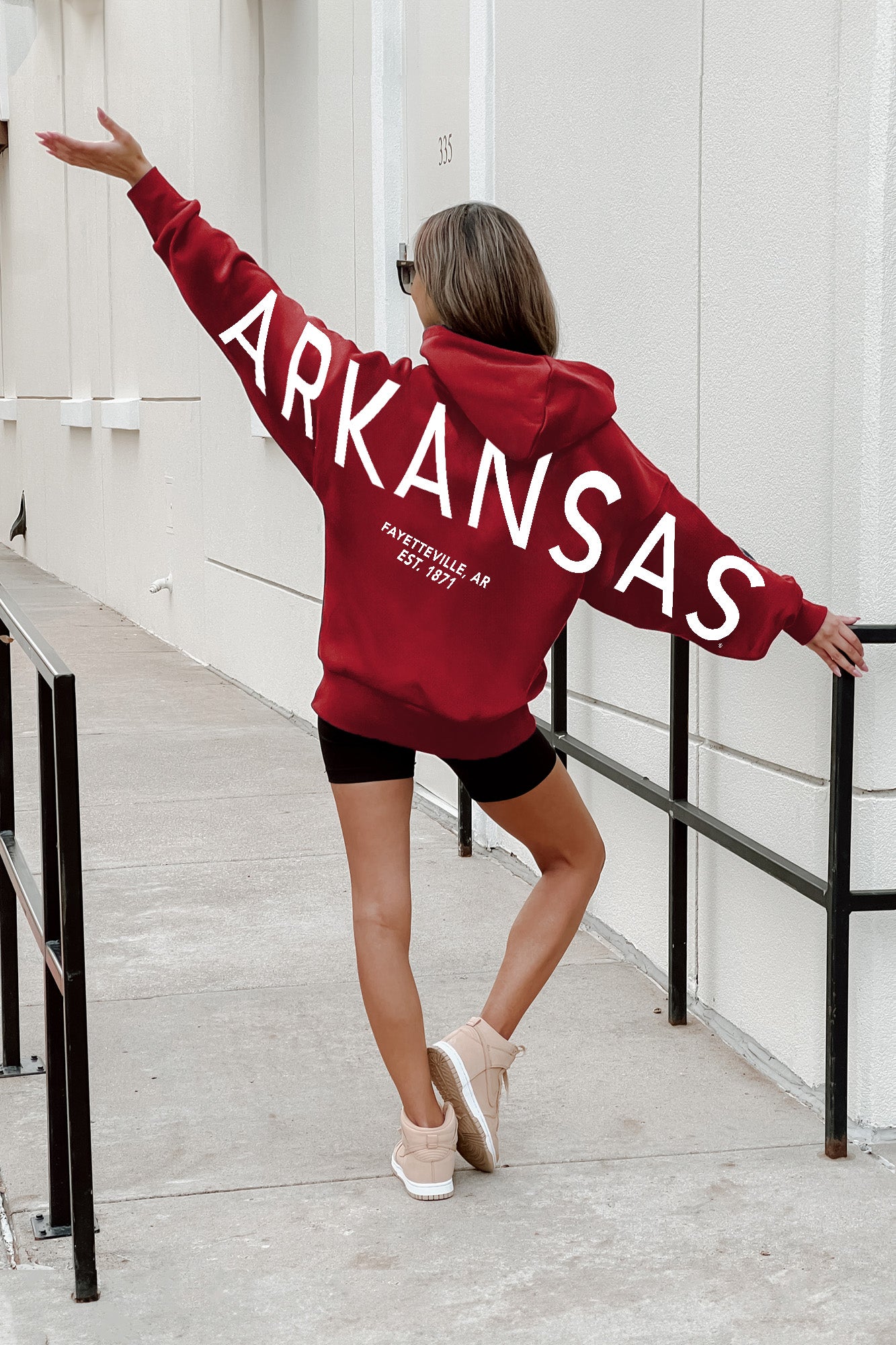 ARKANSAS RAZORBACKS NEVER STOP OVERSIZED PREMIUM WEIGHT HOODIE