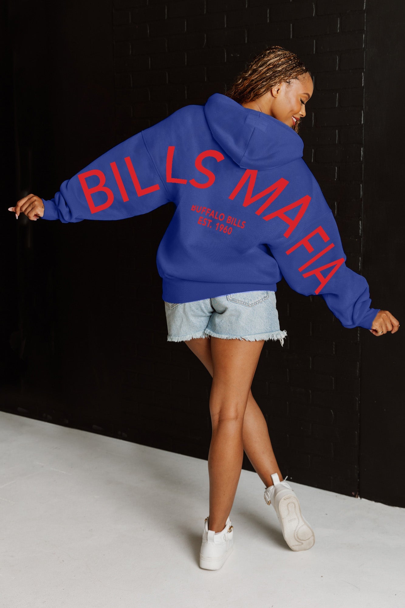 BUFFALO BILLS NEVER STOP OVERSIZED PREMIUM WEIGHT HOODIE