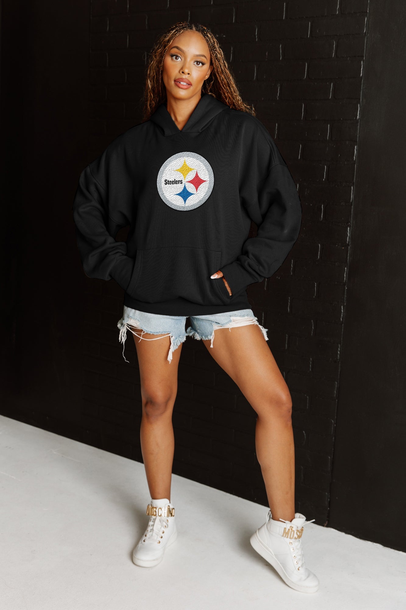 PITTSBURGH STEELERS NEVER STOP OVERSIZED PREMIUM WEIGHT HOODIE