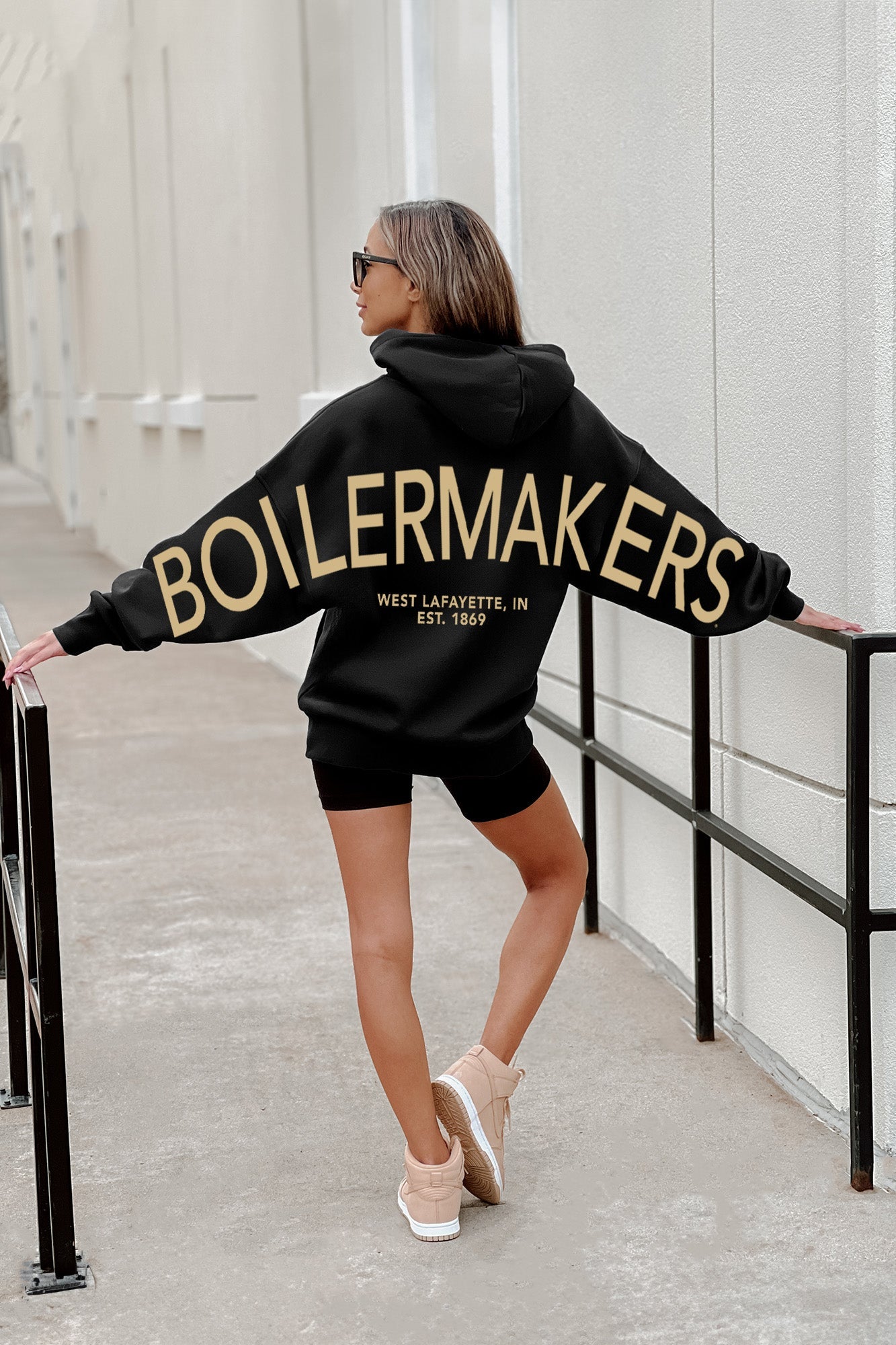 PURDUE BOILERMAKERS NEVER STOP OVERSIZED PREMIUM WEIGHT HOODIE