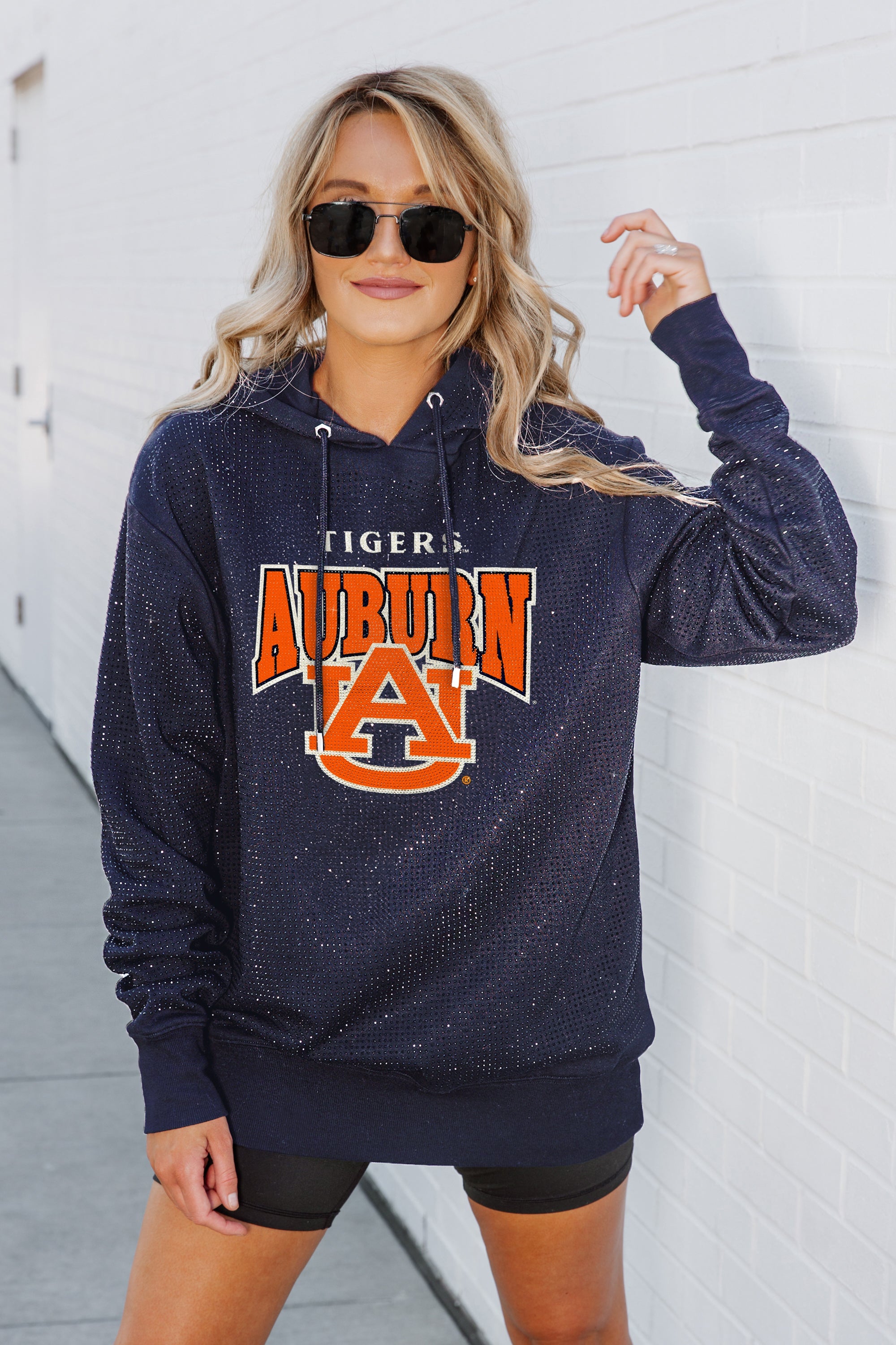 AUBURN TIGERS SIDELINE SHIMMER ALL-OVER MICRO-RHINESTONE SPARKLE HOODED SWEATSHIRT