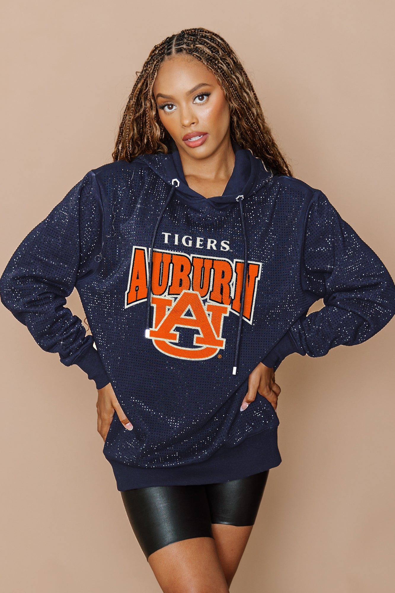 AUBURN TIGERS SIDELINE SHIMMER ALL-OVER MICRO-RHINESTONE SPARKLE HOODED SWEATSHIRT