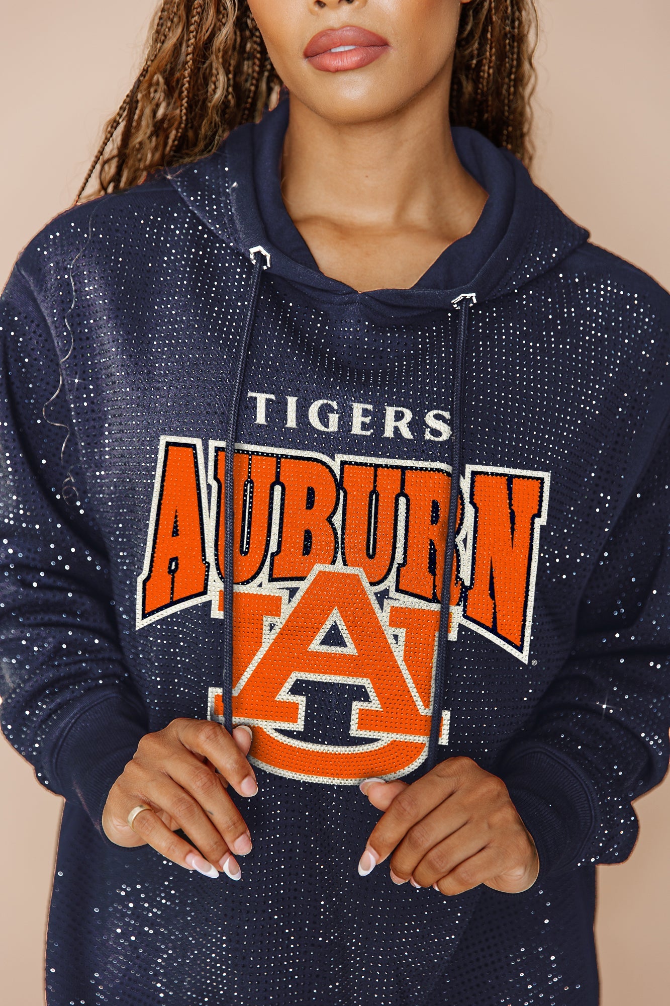 AUBURN TIGERS SIDELINE SHIMMER ALL-OVER MICRO-RHINESTONE SPARKLE HOODED SWEATSHIRT