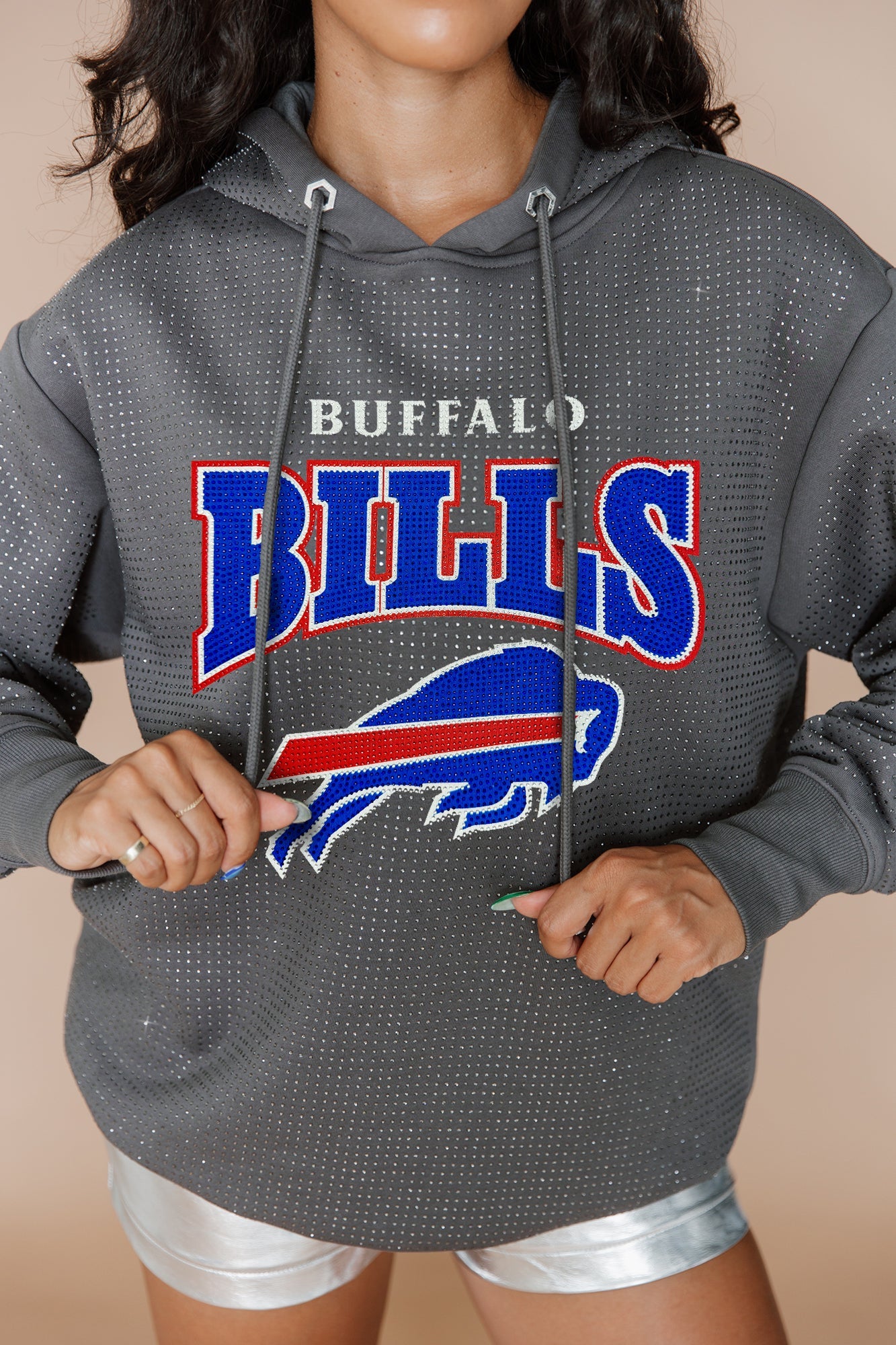 BUFFALO BILLS SIDELINE SHIMMER ALL-OVER MICRO-RHINESTONE SPARKLE HOODED SWEATSHIRT