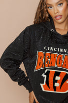 CINCINNATI BENGALS SIDELINE SHIMMER ALL-OVER MICRO-RHINESTONE SPARKLE HOODED SWEATSHIRT