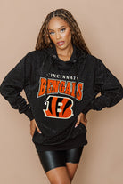 CINCINNATI BENGALS SIDELINE SHIMMER ALL-OVER MICRO-RHINESTONE SPARKLE HOODED SWEATSHIRT