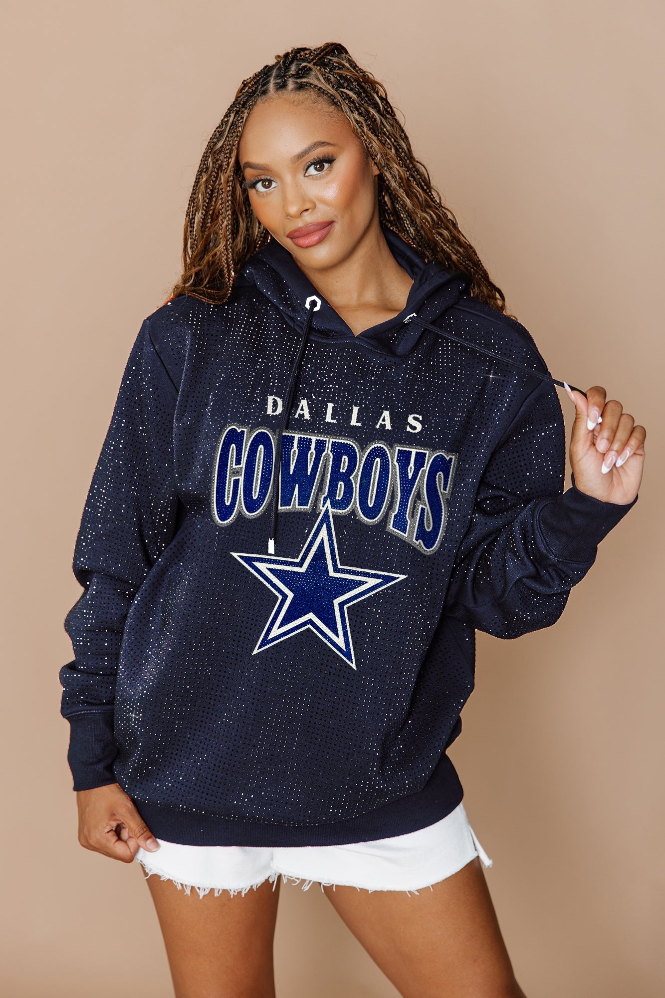 DALLAS COWBOYS SIDELINE SHIMMER ALL-OVER MICRO-RHINESTONE SPARKLE HOODED SWEATSHIRT