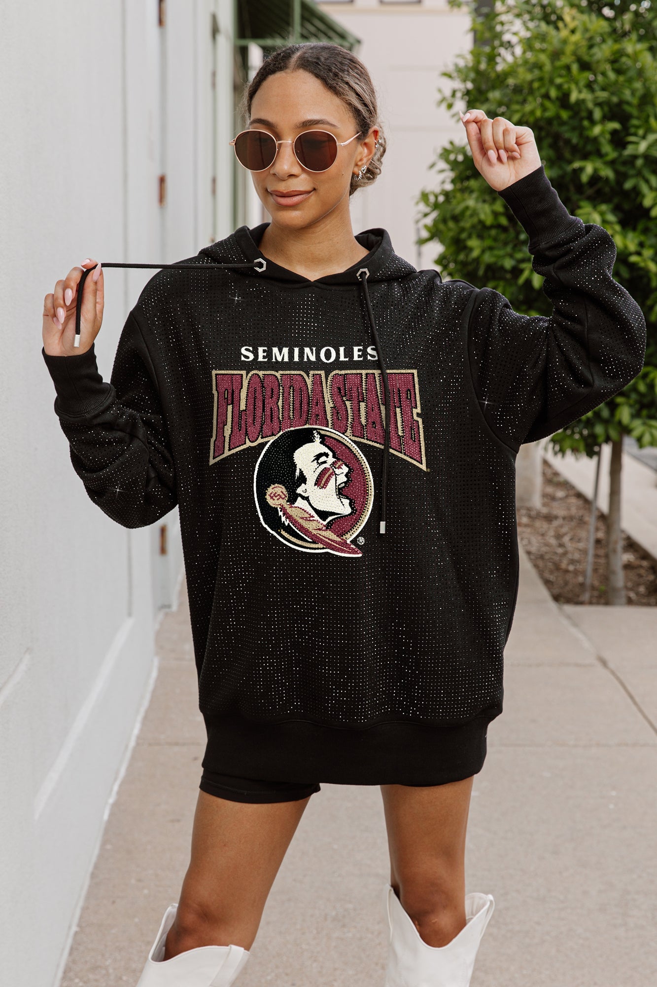 FLORIDA STATE SEMINOLES SIDELINE SHIMMER ALL-OVER MICRO-RHINESTONE SPARKLE HOODED SWEATSHIRT