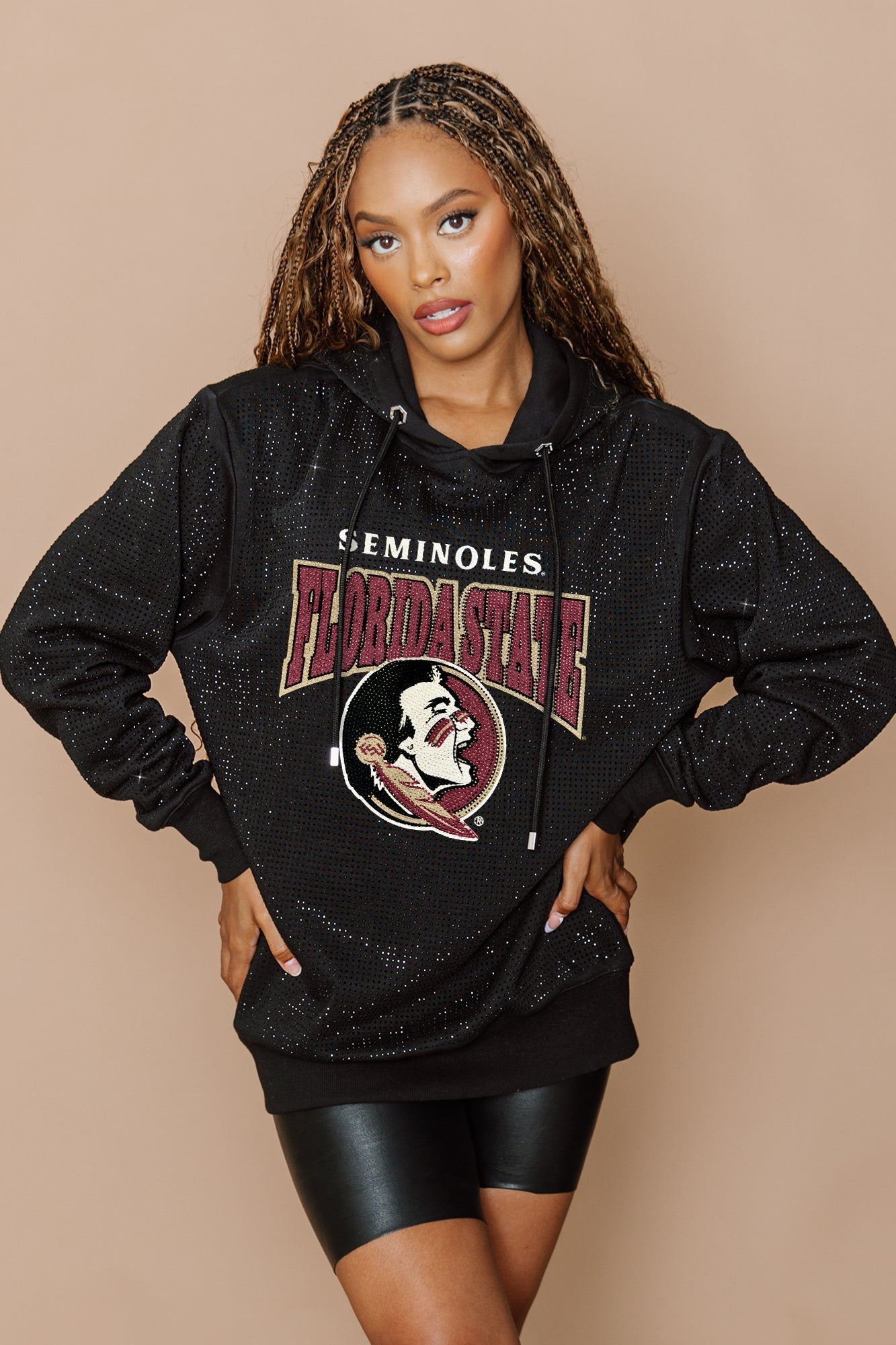 FLORIDA STATE SEMINOLES SIDELINE SHIMMER ALL-OVER MICRO-RHINESTONE SPARKLE HOODED SWEATSHIRT