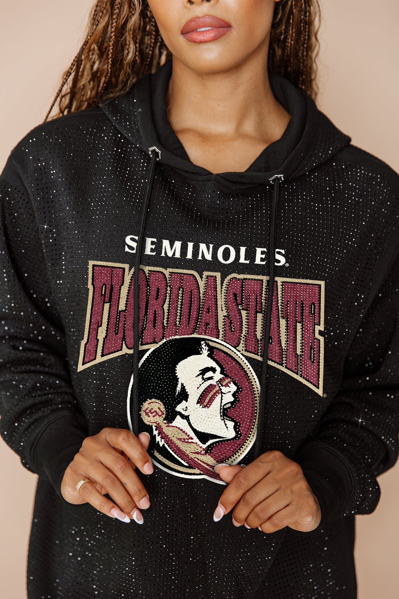 FLORIDA STATE SEMINOLES SIDELINE SHIMMER ALL-OVER MICRO-RHINESTONE SPARKLE HOODED SWEATSHIRT