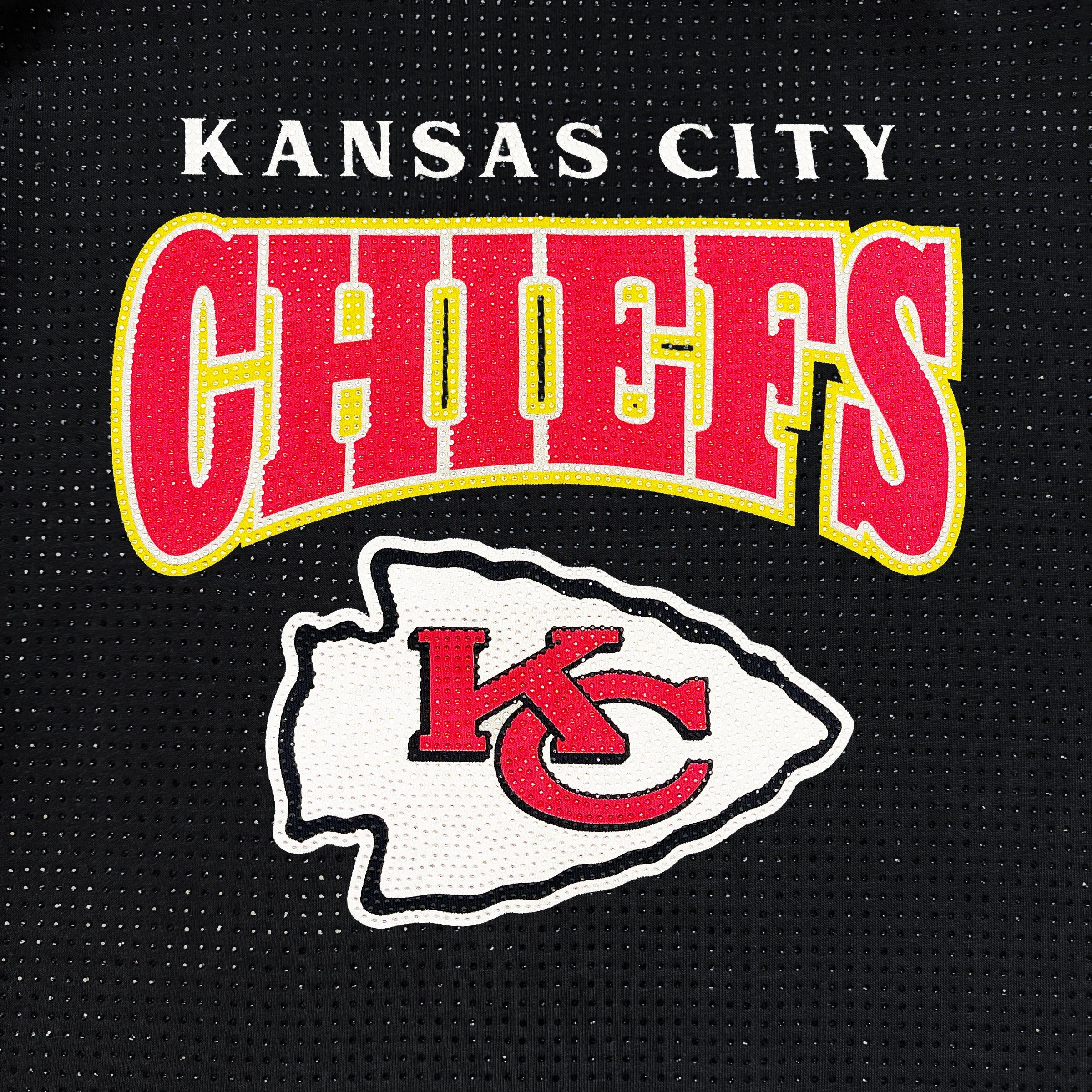 KANSAS CITY CHIEFS SIDELINE SHIMMER ALL-OVER MICRO-RHINESTONE SPARKLE HOODED SWEATSHIRT