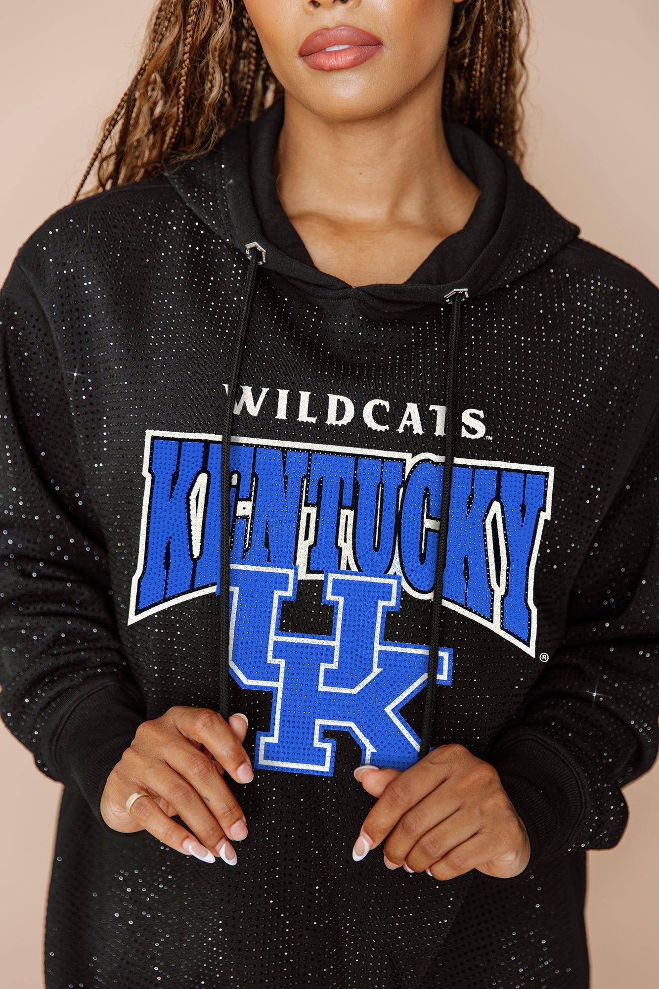 KENTUCKY WILDCATS SIDELINE SHIMMER ALL-OVER MICRO-RHINESTONE SPARKLE HOODED SWEATSHIRT