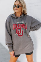 OKLAHOMA SOONERS SIDELINE SHIMMER ALL-OVER MICRO-RHINESTONE SPARKLE HOODED SWEATSHIRT