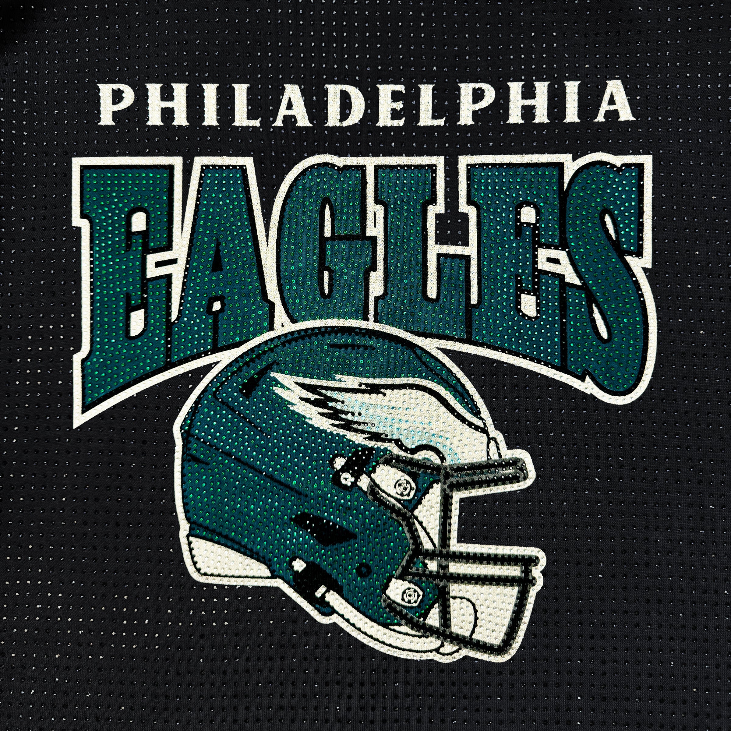 PHILADELPHIA EAGLES SIDELINE SHIMMER ALL-OVER MICRO-RHINESTONE SPARKLE HOODED SWEATSHIRT