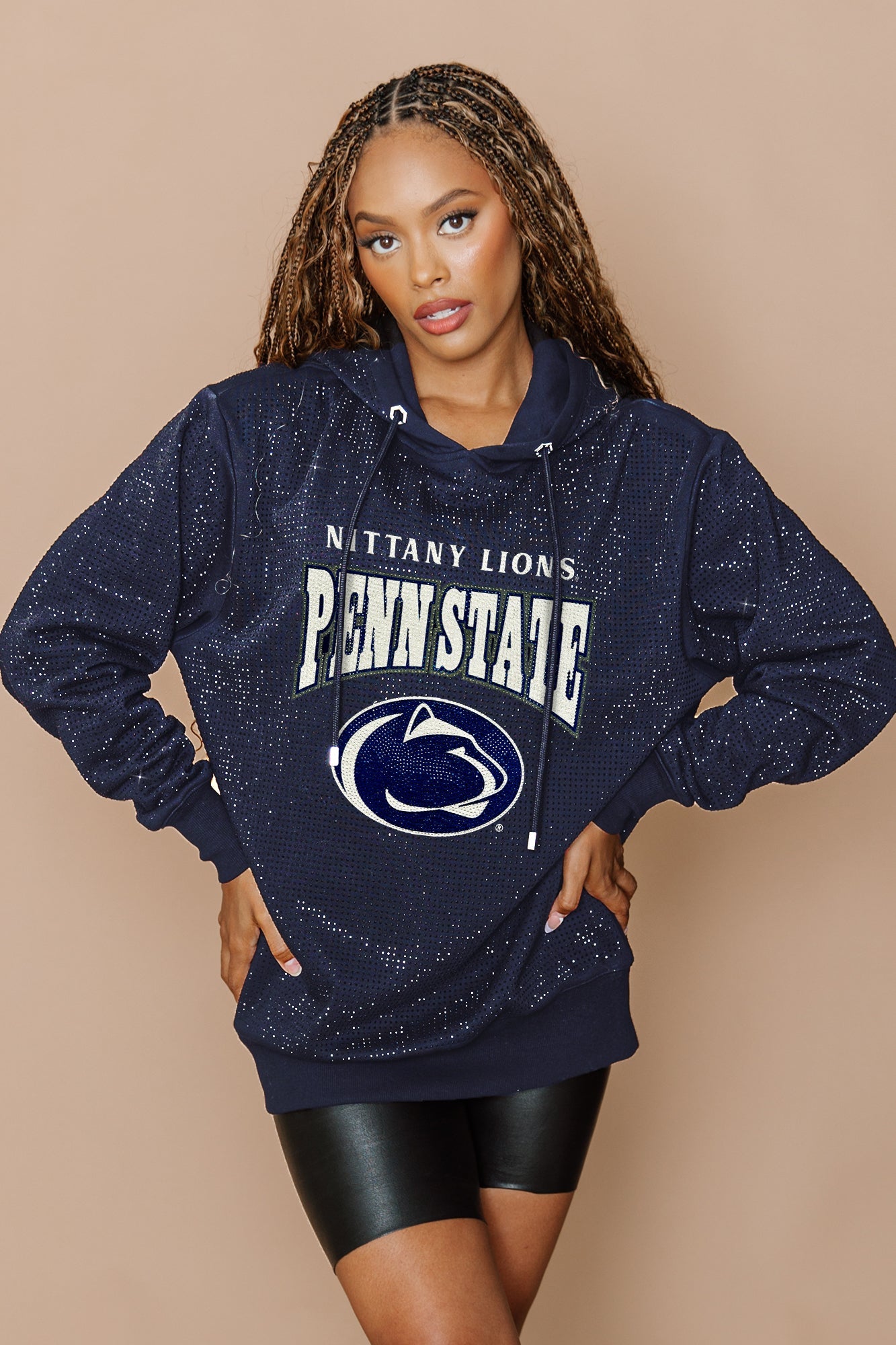 PENN STATE NITTANY LIONS SIDELINE SHIMMER ALL-OVER MICRO-RHINESTONE SPARKLE HOODED SWEATSHIRT