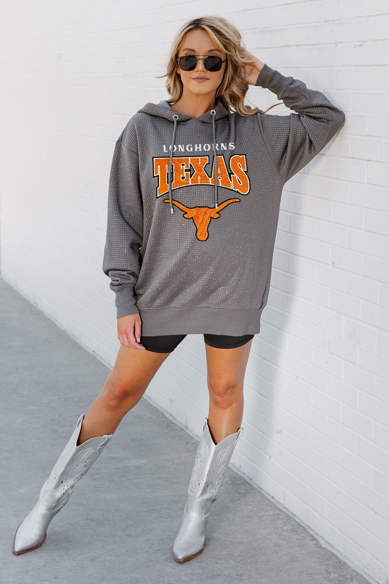 TEXAS LONGHORNS SIDELINE SHIMMER ALL-OVER MICRO-RHINESTONE SPARKLE HOODED SWEATSHIRT