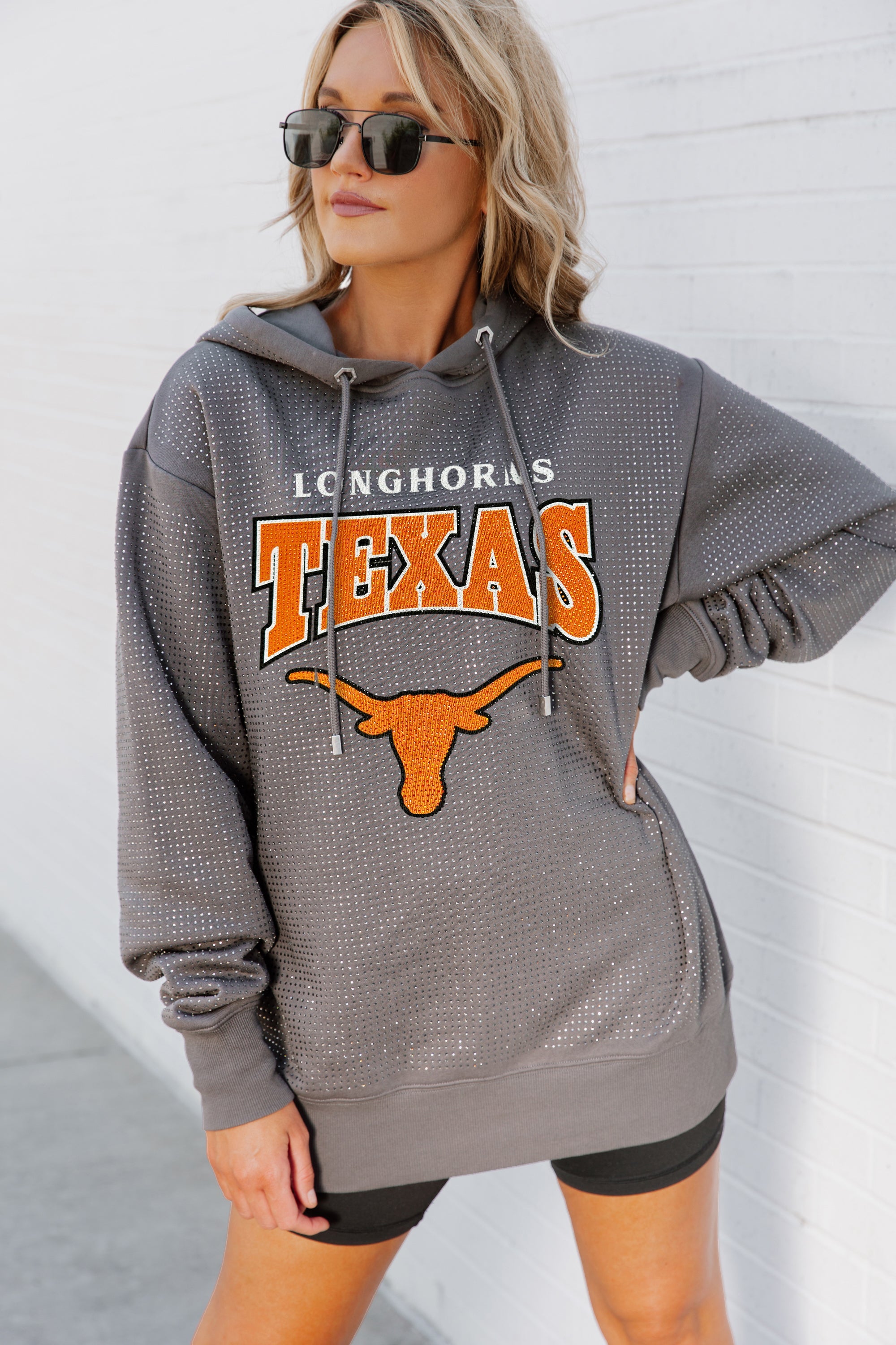 TEXAS LONGHORNS SIDELINE SHIMMER ALL-OVER MICRO-RHINESTONE SPARKLE HOODED SWEATSHIRT