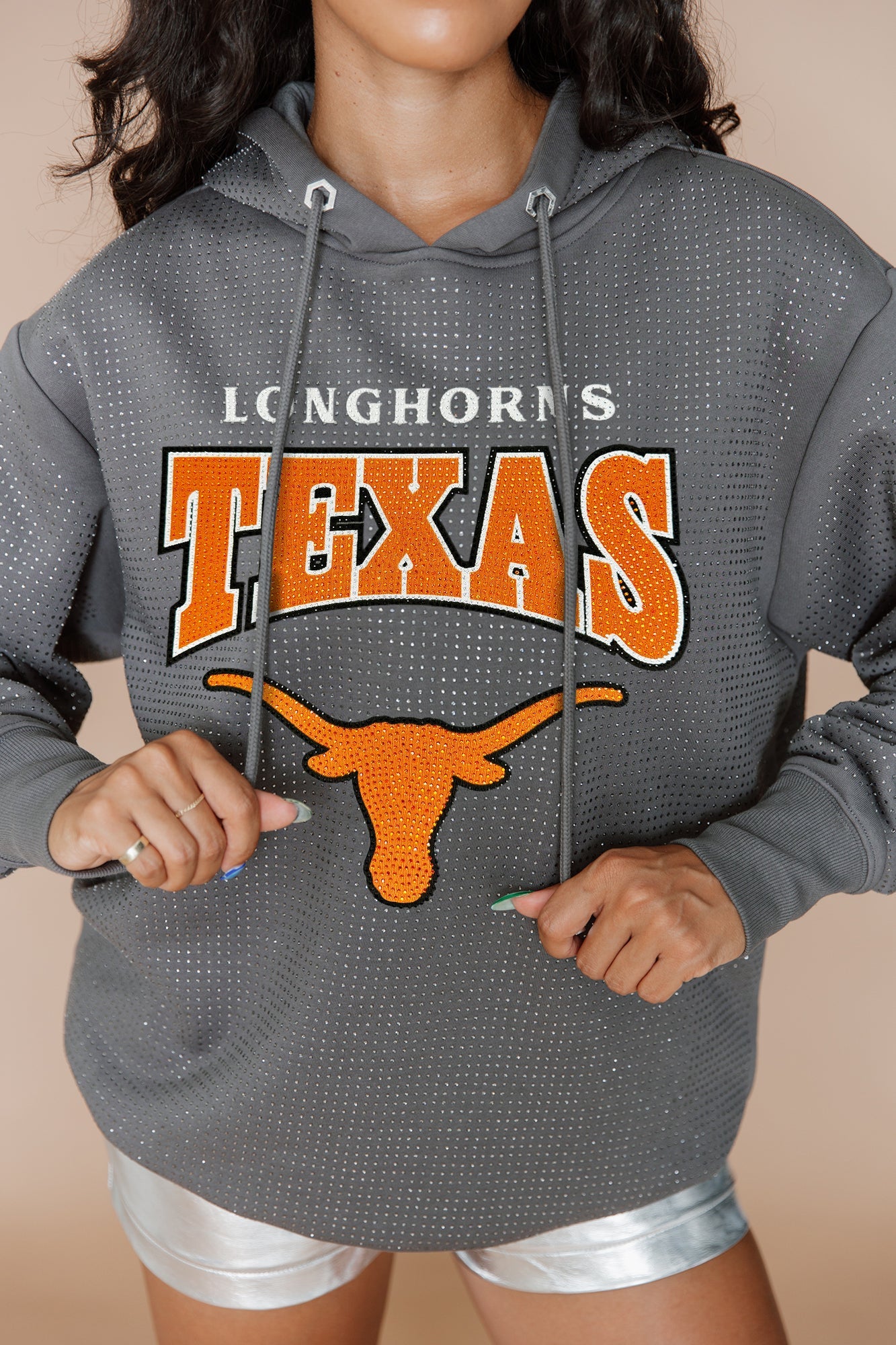 TEXAS LONGHORNS SIDELINE SHIMMER ALL-OVER MICRO-RHINESTONE SPARKLE HOODED SWEATSHIRT