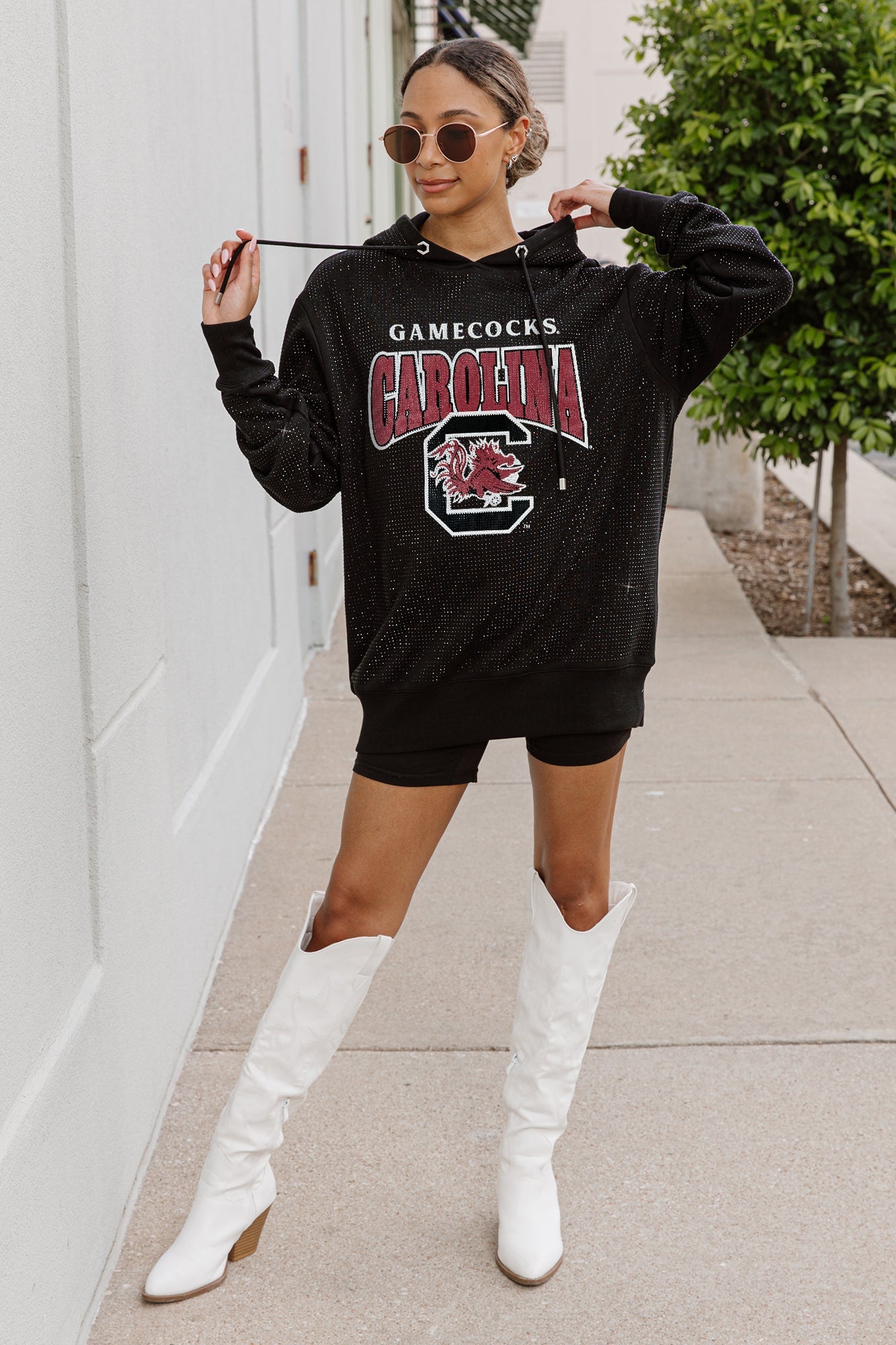 SOUTH CAROLINA GAMECOCKS SIDELINE SHIMMER ALL-OVER MICRO-RHINESTONE SPARKLE HOODED SWEATSHIRT