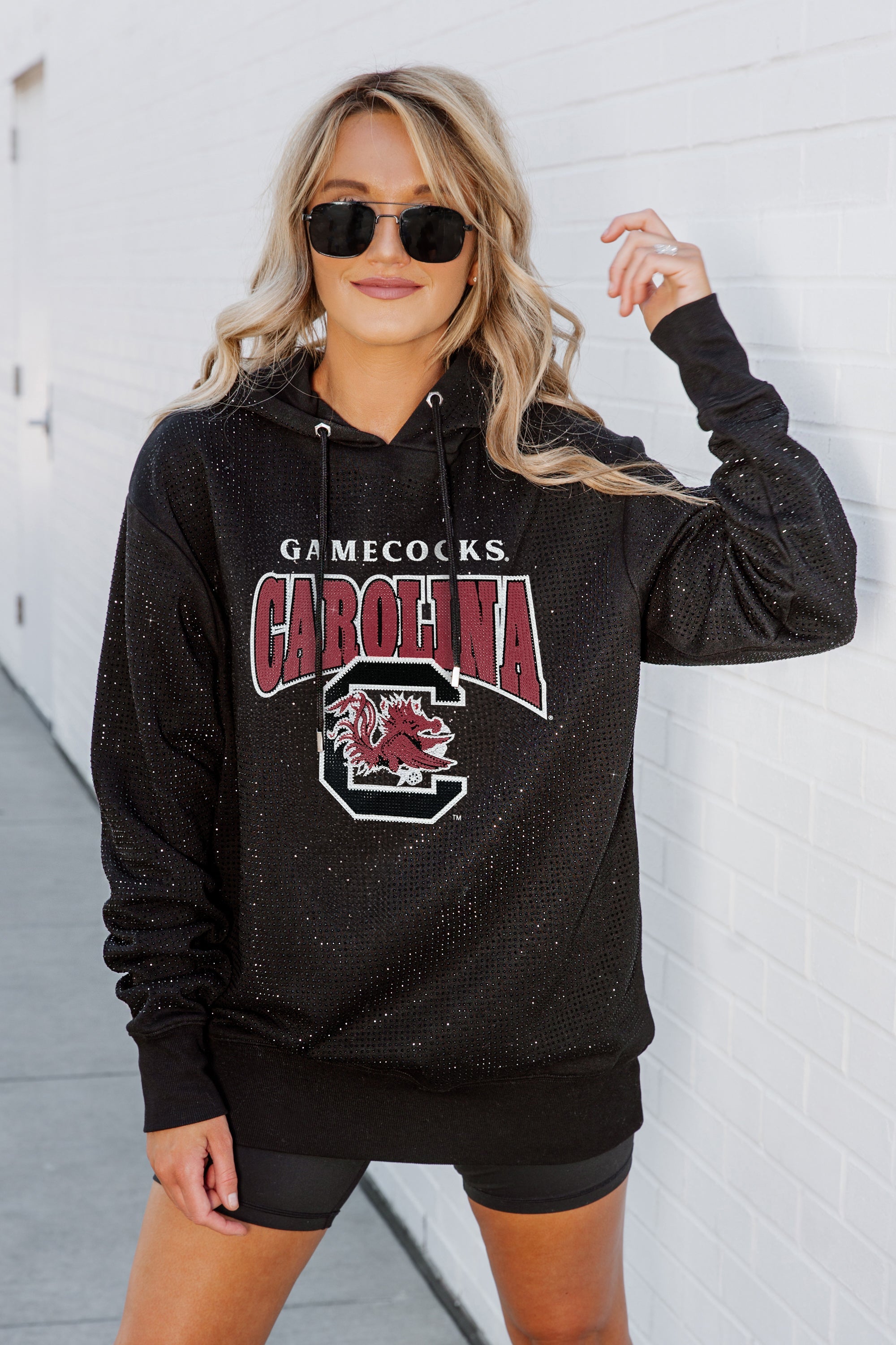 SOUTH CAROLINA GAMECOCKS SIDELINE SHIMMER ALL-OVER MICRO-RHINESTONE SPARKLE HOODED SWEATSHIRT