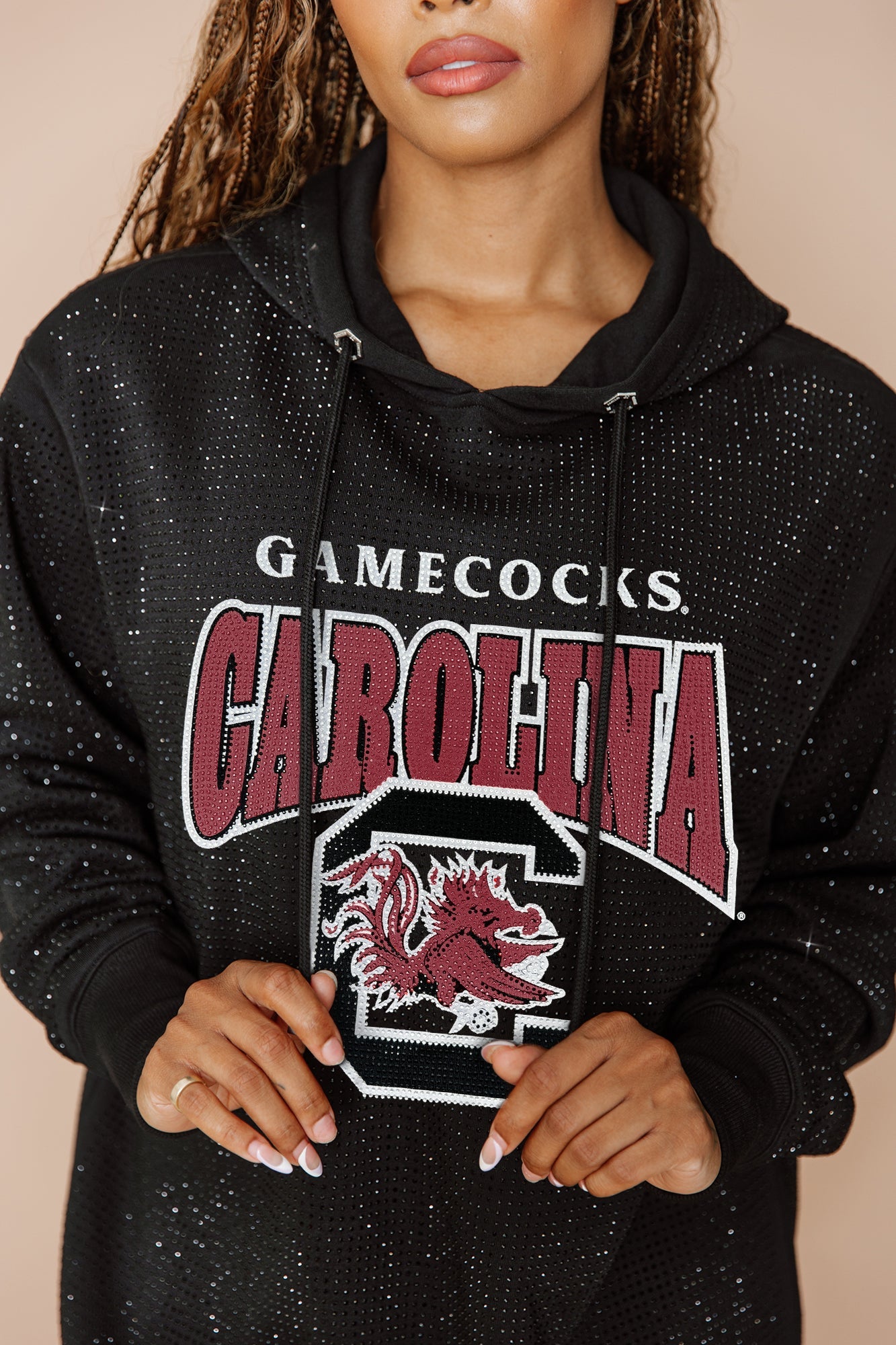 SOUTH CAROLINA GAMECOCKS SIDELINE SHIMMER ALL-OVER MICRO-RHINESTONE SPARKLE HOODED SWEATSHIRT