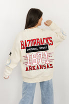 ARKANSAS RAZORBACKS GAMEDAY SLAY BLACK LABEL PREMIUM FLEECE DROP SHOULDER CREWNECK BY MADI PREWETT TROUTT