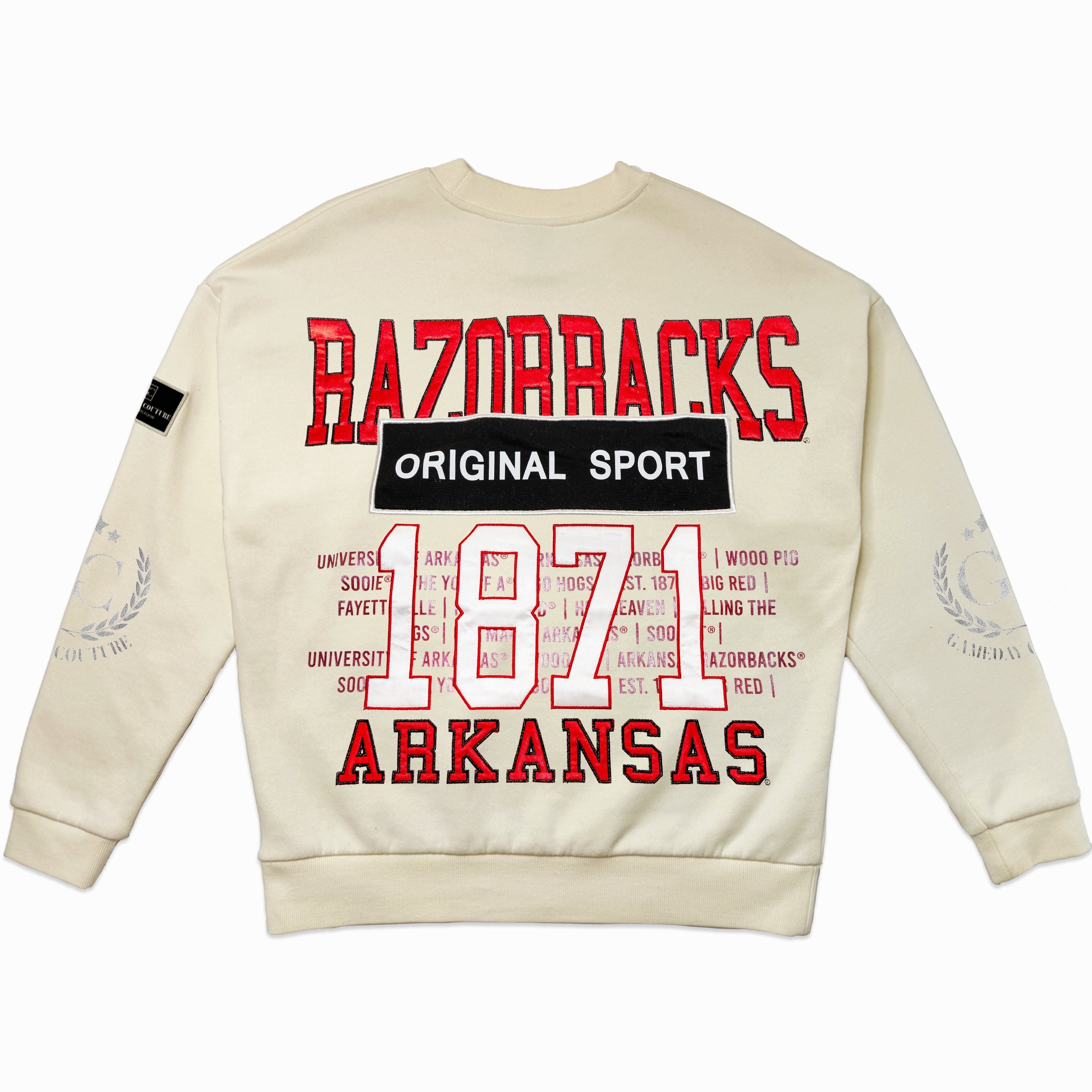 ARKANSAS RAZORBACKS GAMEDAY SLAY BLACK LABEL PREMIUM FLEECE DROP SHOULDER CREWNECK BY MADI PREWETT TROUTT