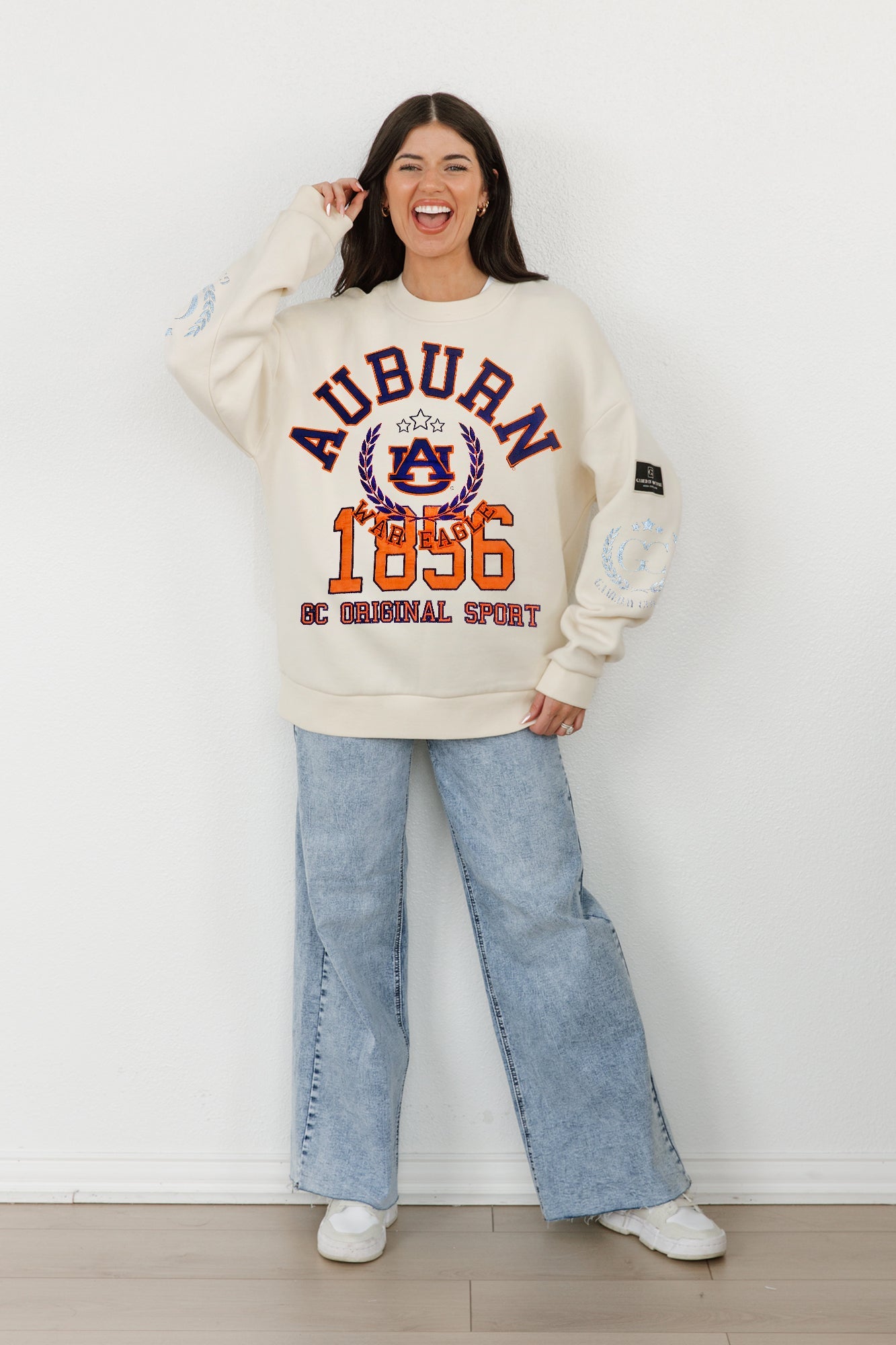 AUBURN TIGERS GAMEDAY SLAY BLACK LABEL PREMIUM FLEECE DROP SHOULDER CREWNECK BY MADI PREWETT TROUTT