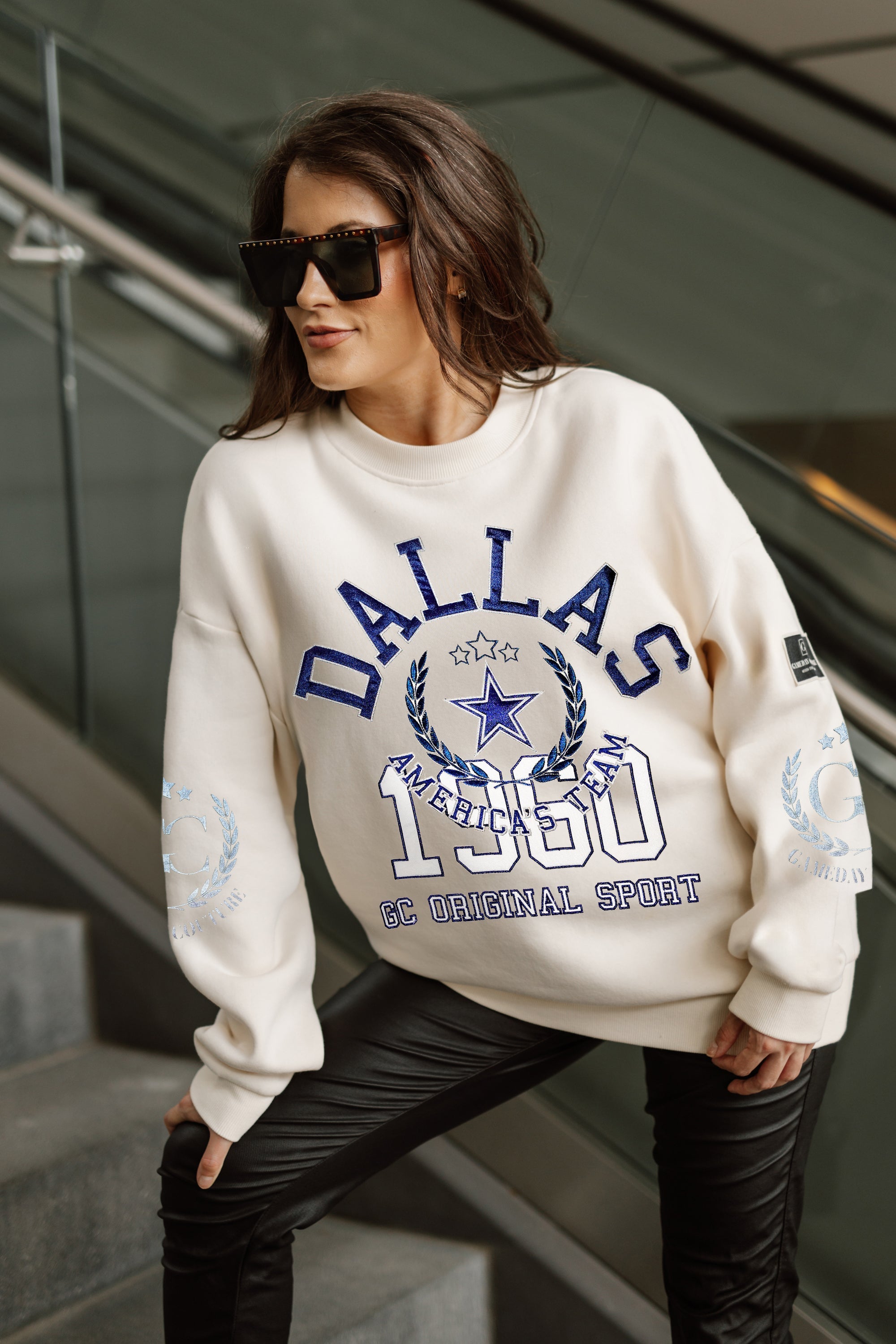 DALLAS COWBOYS GAMEDAY SLAY BLACK LABEL PREMIUM FLEECE DROP SHOULDER CREWNECK