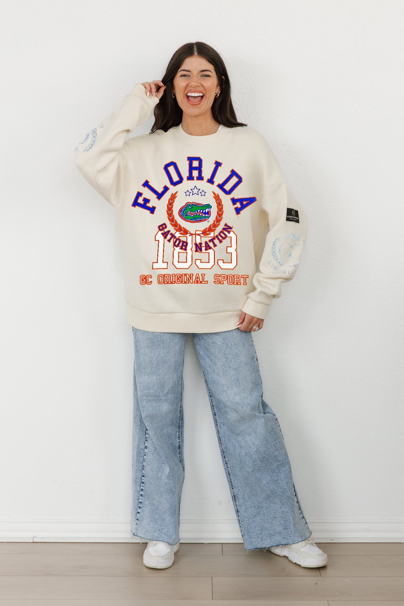 FLORIDA GATORS GAMEDAY SLAY BLACK LABEL PREMIUM FLEECE DROP SHOULDER CREWNECK BY MADI PREWETT TROUTT