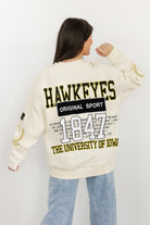 IOWA HAWKEYES GAMEDAY SLAY BLACK LABEL PREMIUM FLEECE DROP SHOULDER CREWNECK BY MADI PREWETT TROUTT